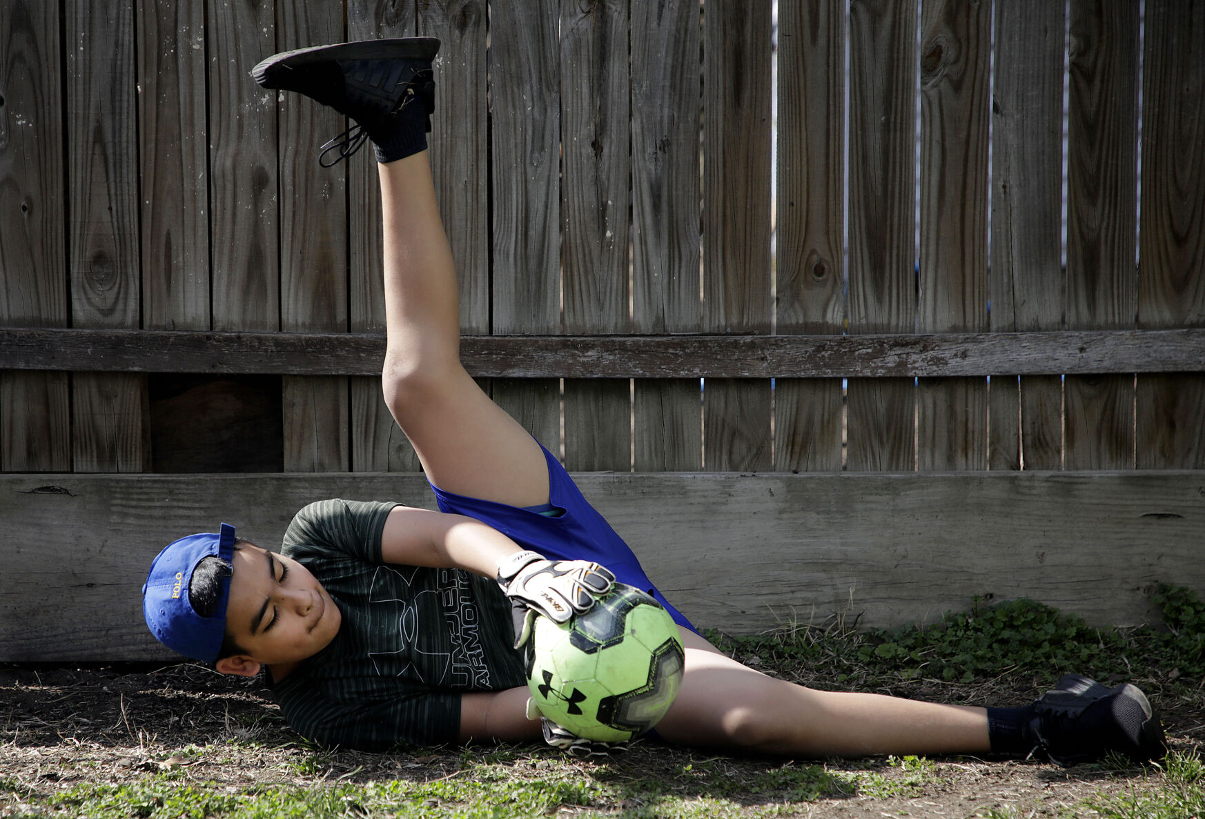 Playing soccer